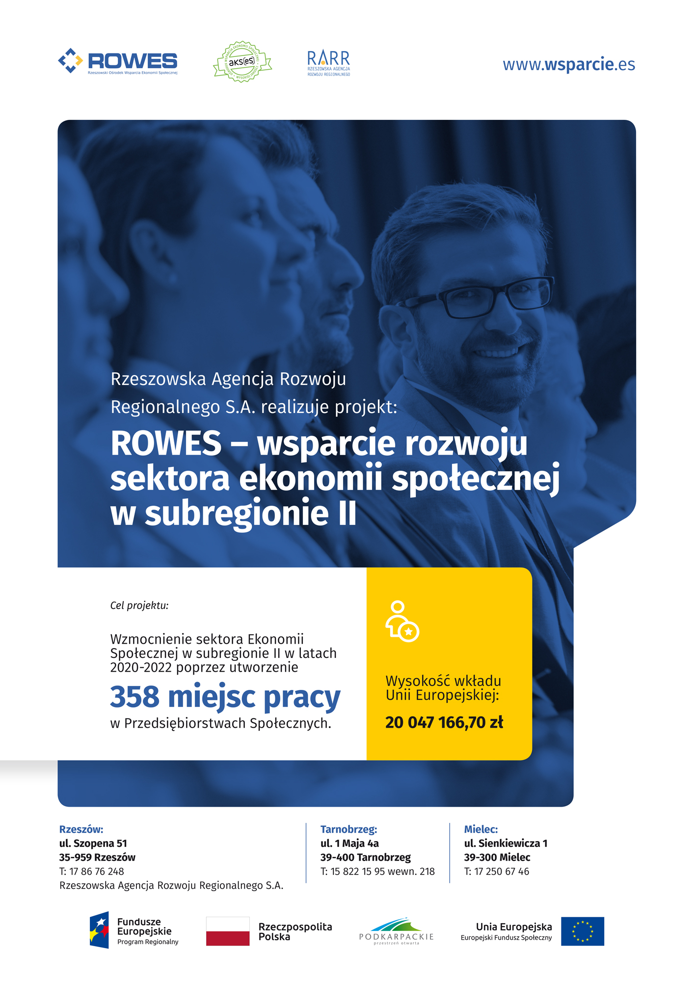 Plakat informujący o projekcie ROWES -wsparcie rozwoju sektora ekonomii społecznej w subregionie l