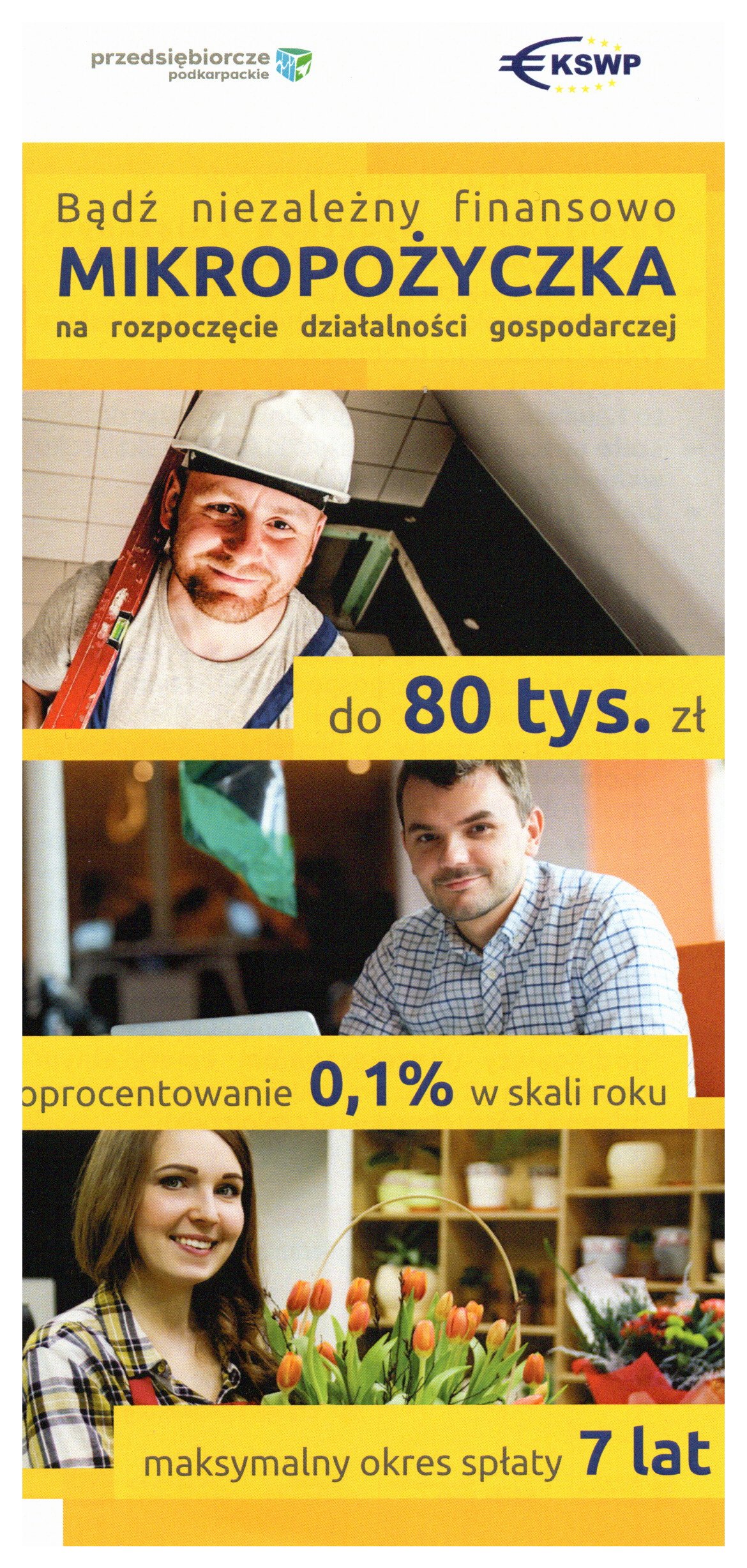 ulotka promująca projekt Bądź niezależny finansowo Mikropożyczka na rozpoczęcie działalności gospodarczej