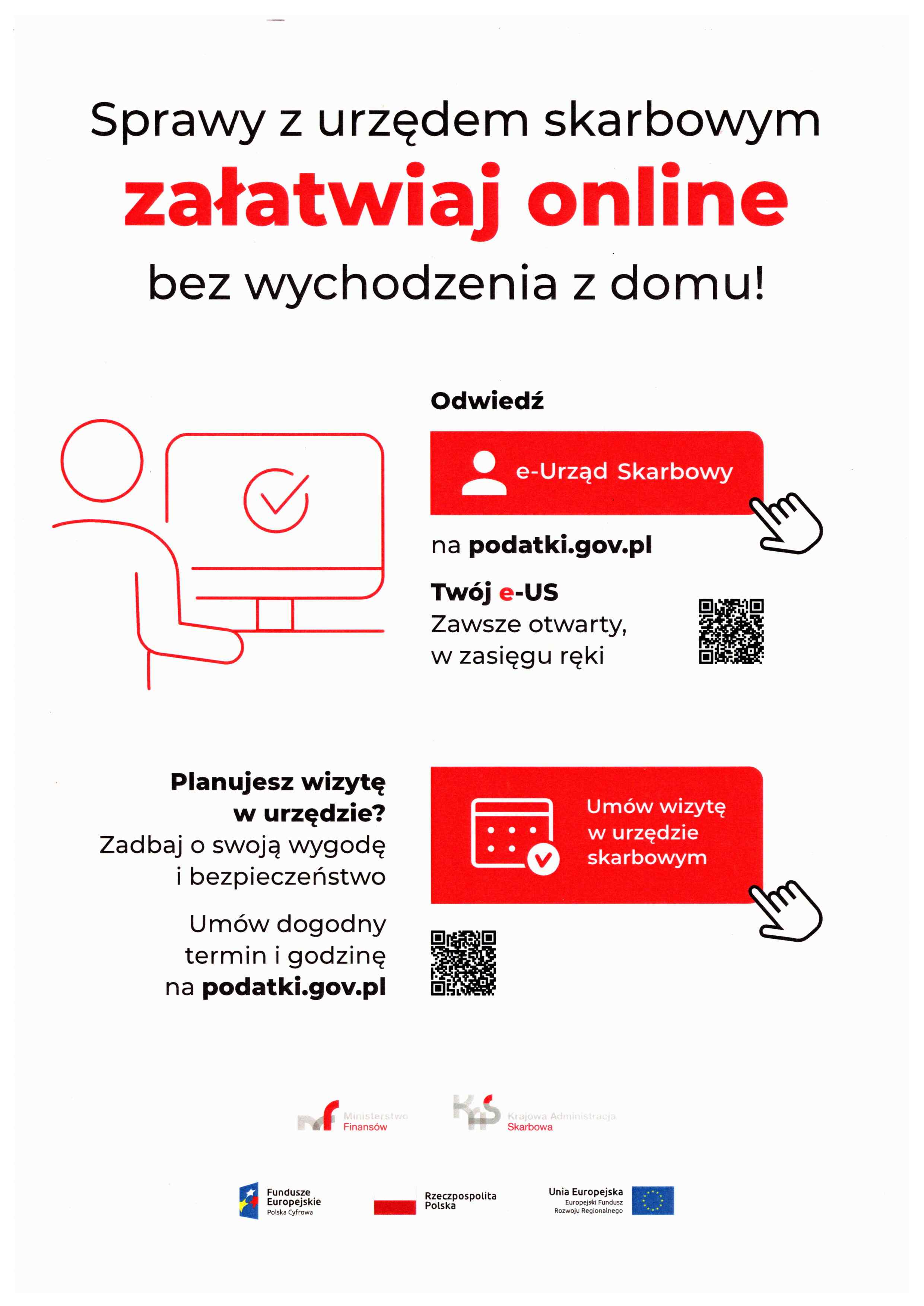 ulotka informująca o możliwości załatwiania spraw w Urzędzie Skarbowym bez wychodzenia z domu