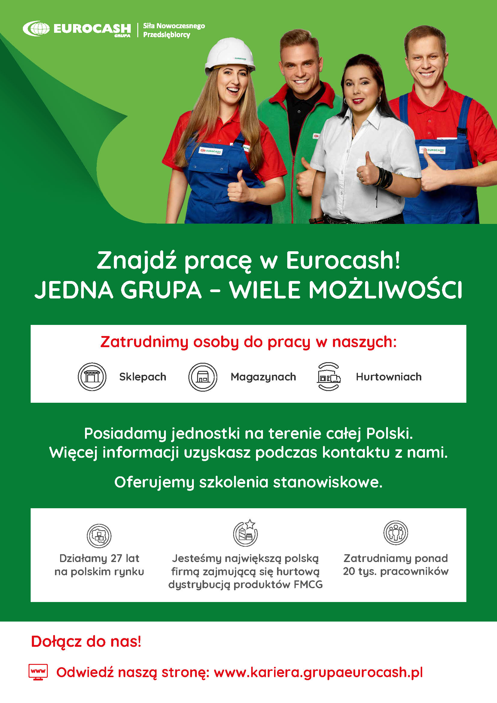 Plakat informujący o możliwości pracy w Eurocash dla uchodźców z Ukrainy