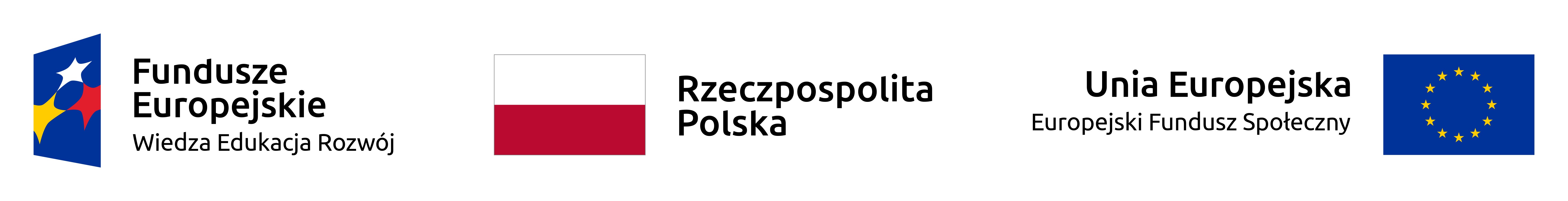 Logotyp Fundusze Europejskie Wiedza Edukacja Rozwój; Logotyp Rzeczpospolitej Polskiej oraz logotym Unia Europejska Europejski Fundusz Społeczny