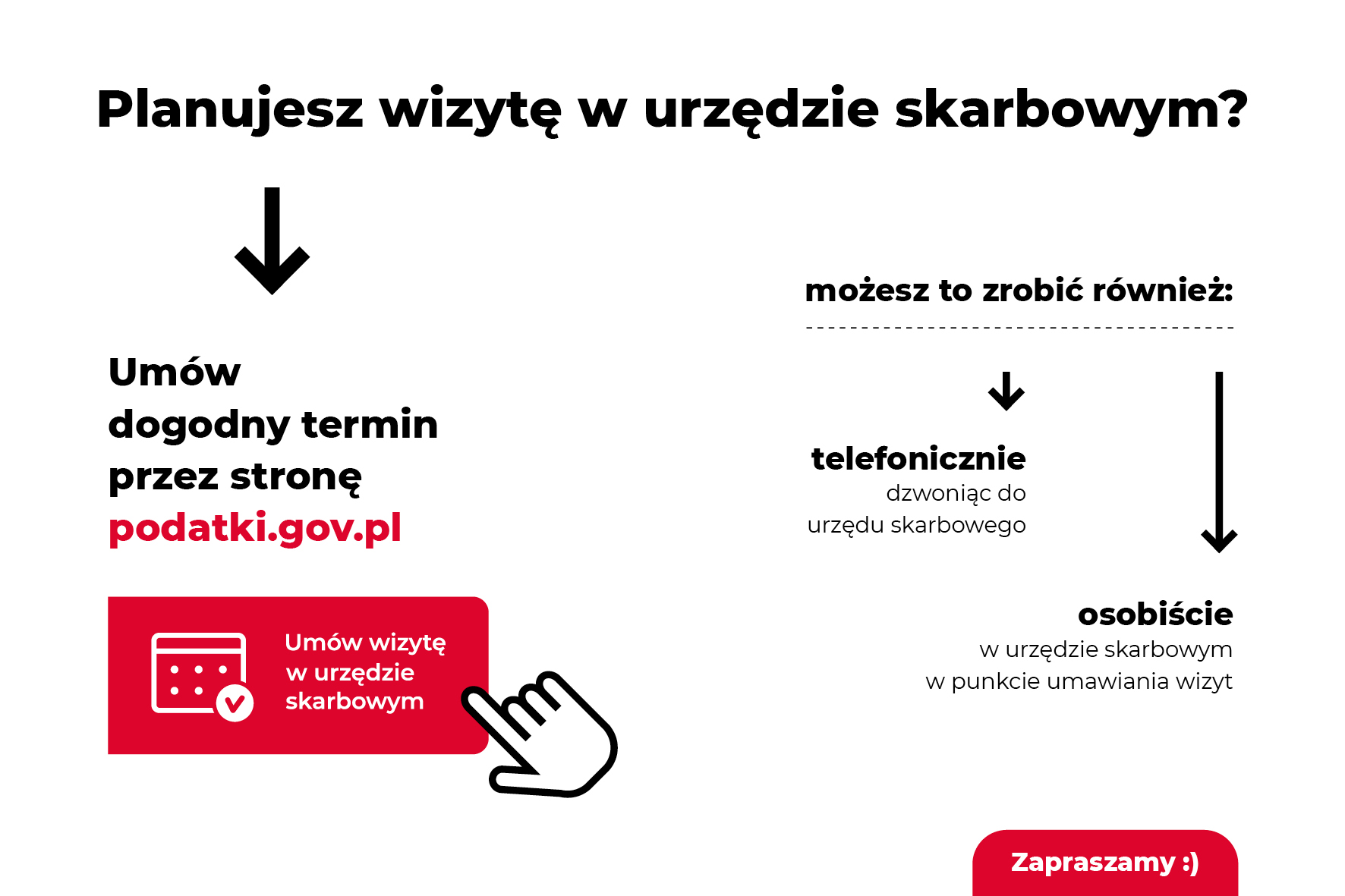 Baner informujący o możliwości umówienia wizyty w Urzędzie Skarbowym przez Internet